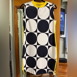 Adidas Black and White Geometric Top with Yellow Detail